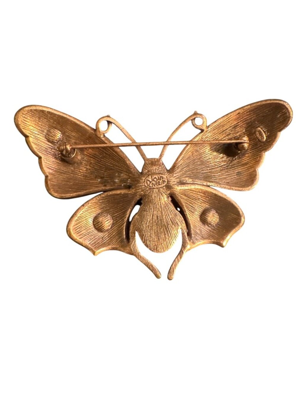 Joan Rivers Butterfly Pin With Rhinestones & Pink Center Vintage Gold-Tone Brooc - Picture 6 of 6